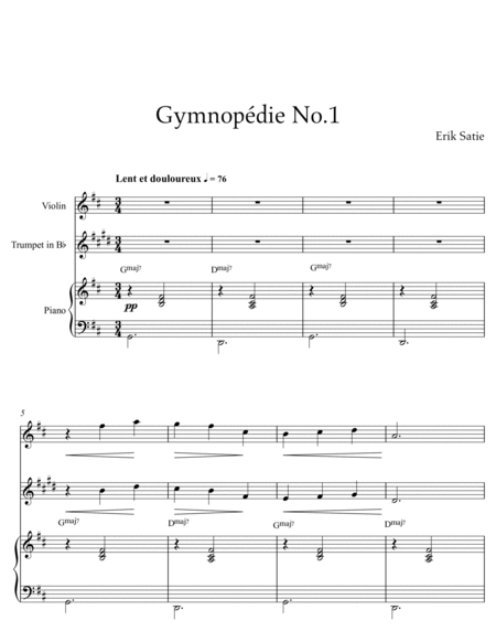 Erik Satie - Gymnopedie No 1(Trio Piano, Violin and Trumpet) with chords image number null