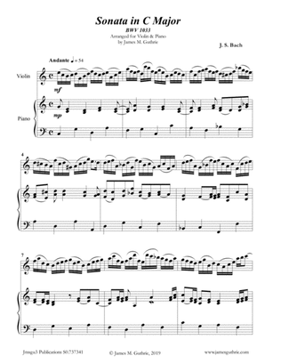 Book cover for BACH: Sonata in C Major BWV 1033 for Violin & Piano