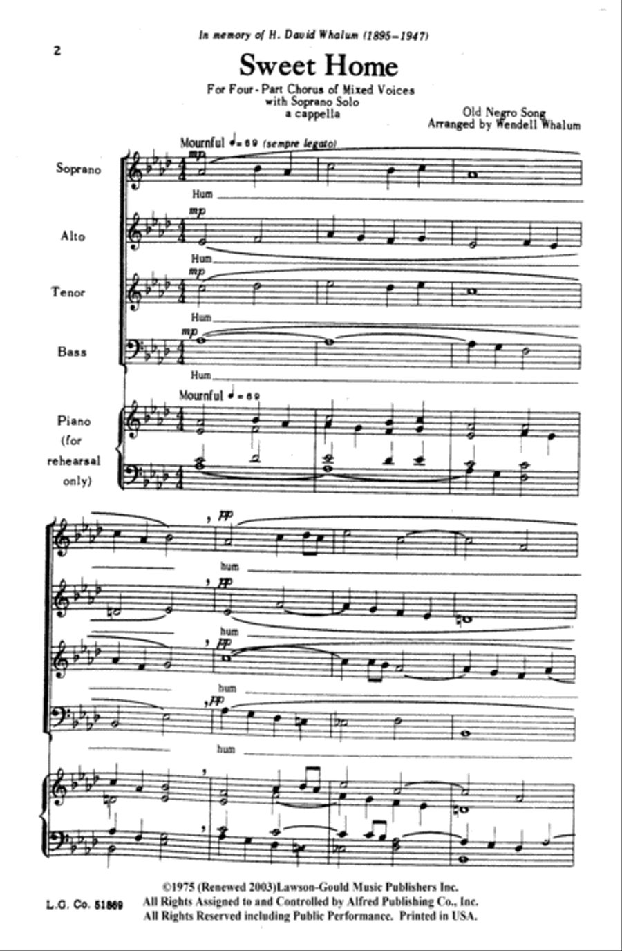 Sweet Home Sweet Home Choir scores gallery preview page 1