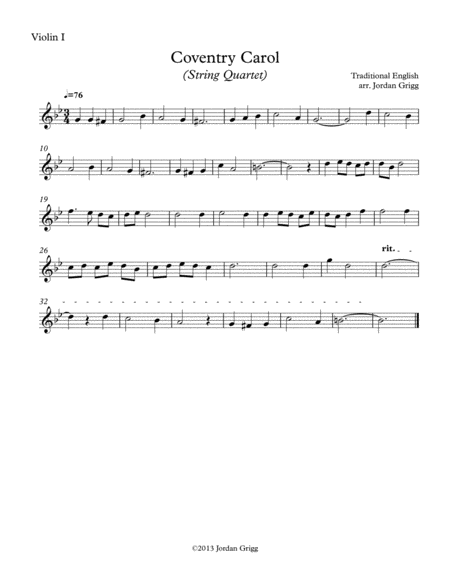 Coventry Carol (String Quartet) - Score and parts image number null