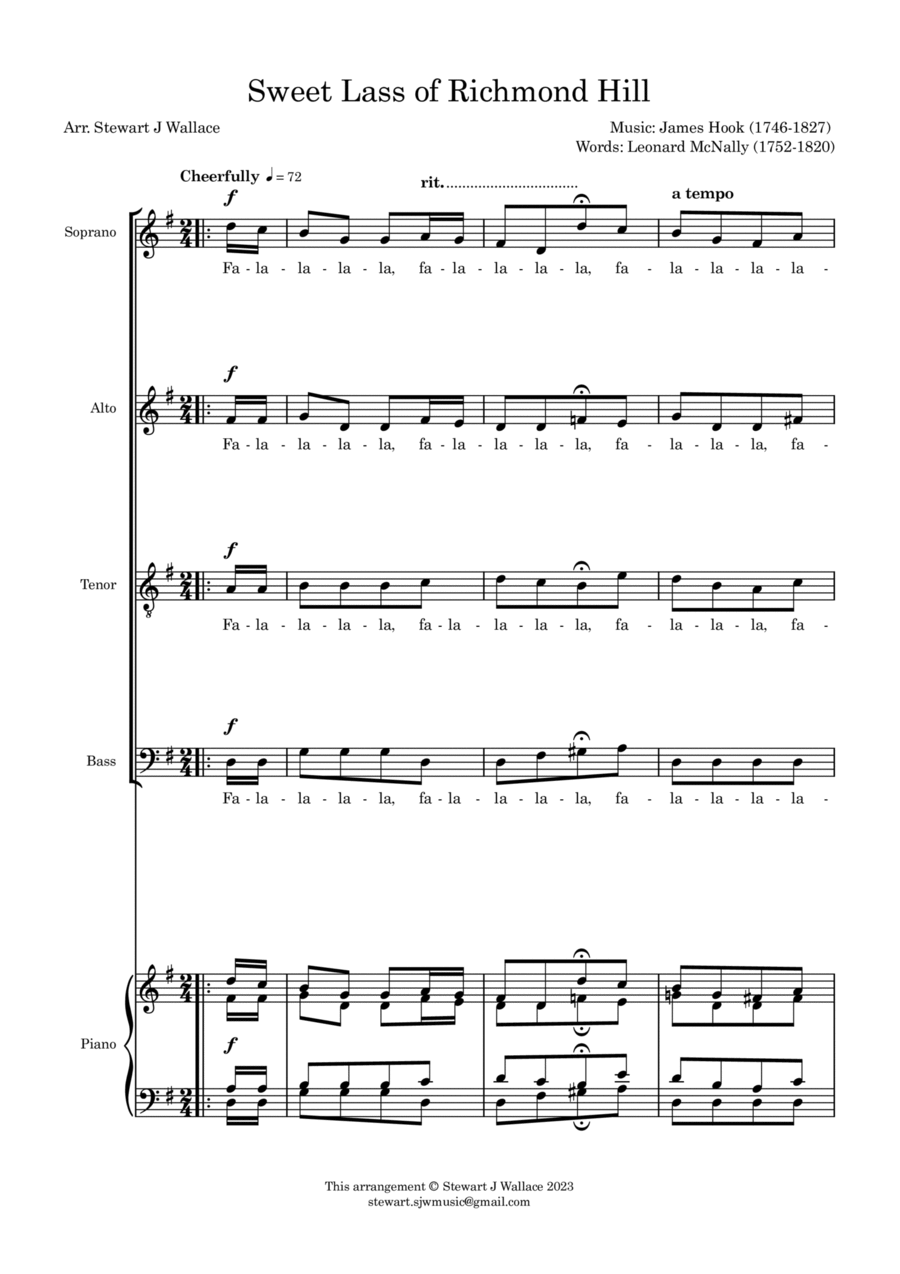 Sweet Lass of Richmond Hill - SATB and piano score image number null