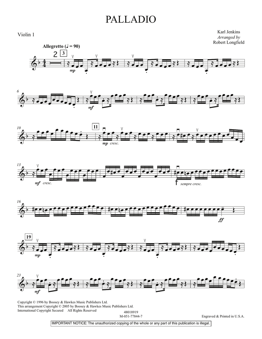 Palladio - Violin 1 Orchestra scores gallery preview page 1