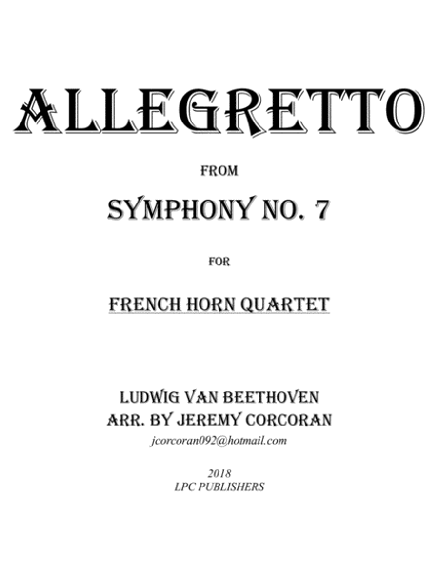 Allegretto from Symphony No. 7 for French Horn Quartet French Horn Quartet scores gallery preview page 1