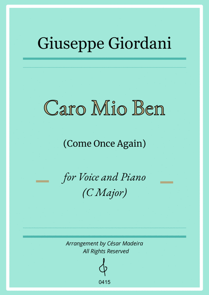 Caro Mio Ben (Come Once Again) - C Major - for Voice and Piano (Full Score) image number null
