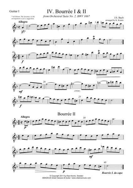 Bourrée Suite 2 BWV 1067 for guitar quartet image number null