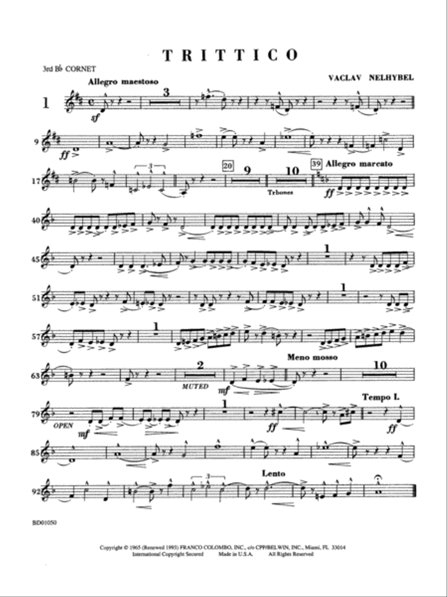 Trittico: 3rd B-flat Cornet Concert Band scores gallery preview page 1
