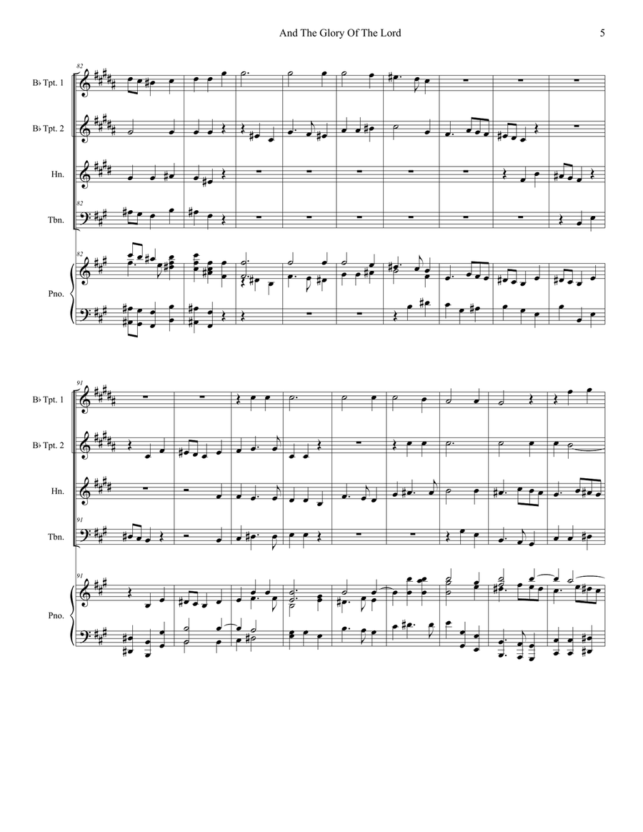 And The Glory Of The Lord (Brass Quartet and Piano) Brass Quartet scores gallery preview page 5