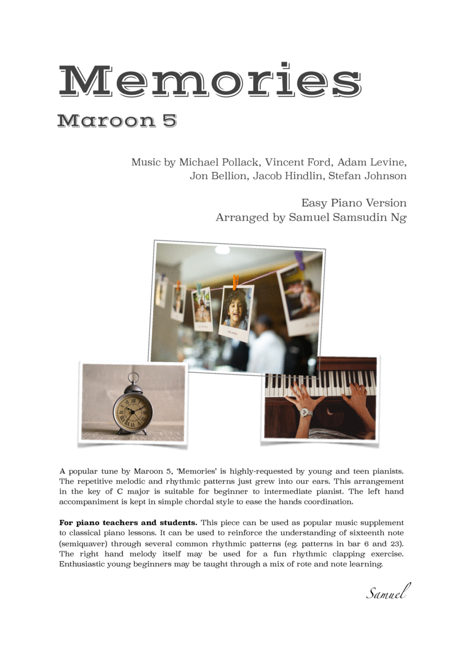 Memories Easy Piano scores gallery preview page 1