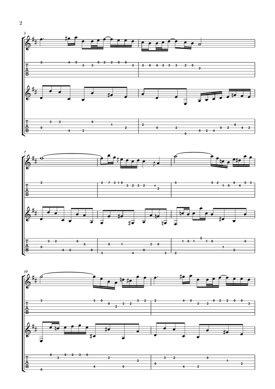 Bach: Air on the G String for Guitar Duo (2 Guitars) (Notation and Tabs) Classical Guitar scores gallery preview page 2