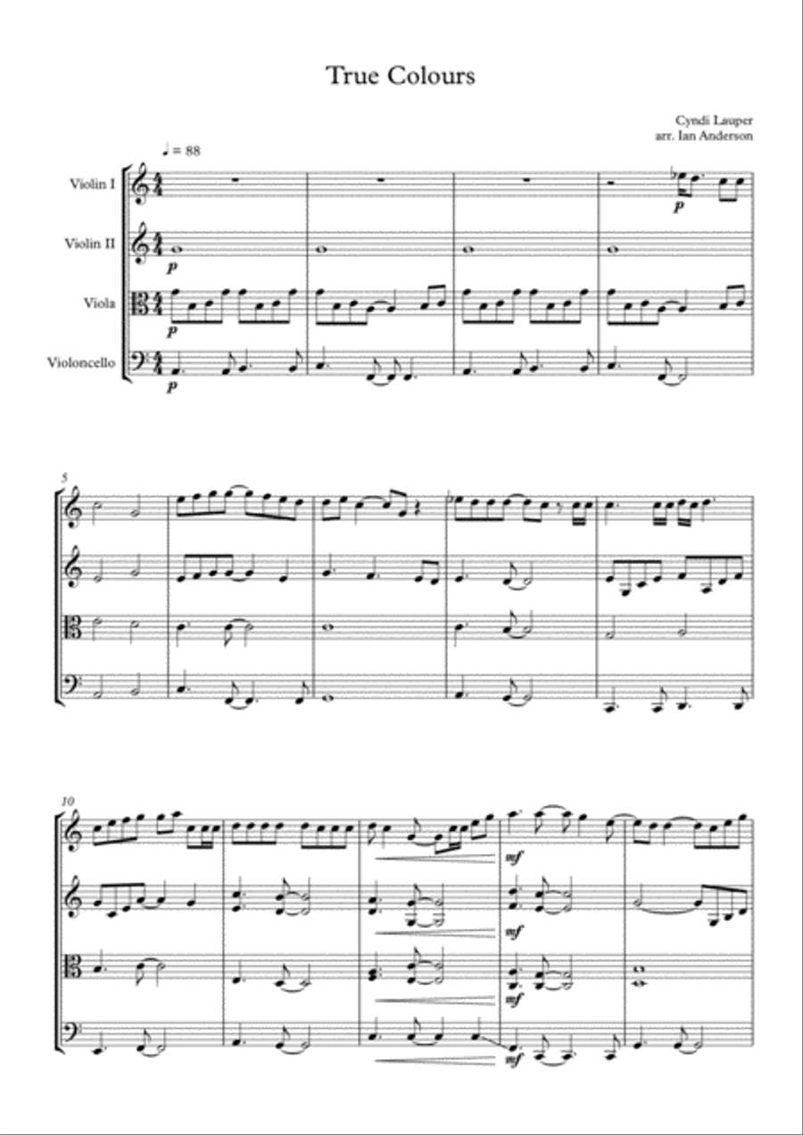 True Colors String Quartet scores gallery preview page 1