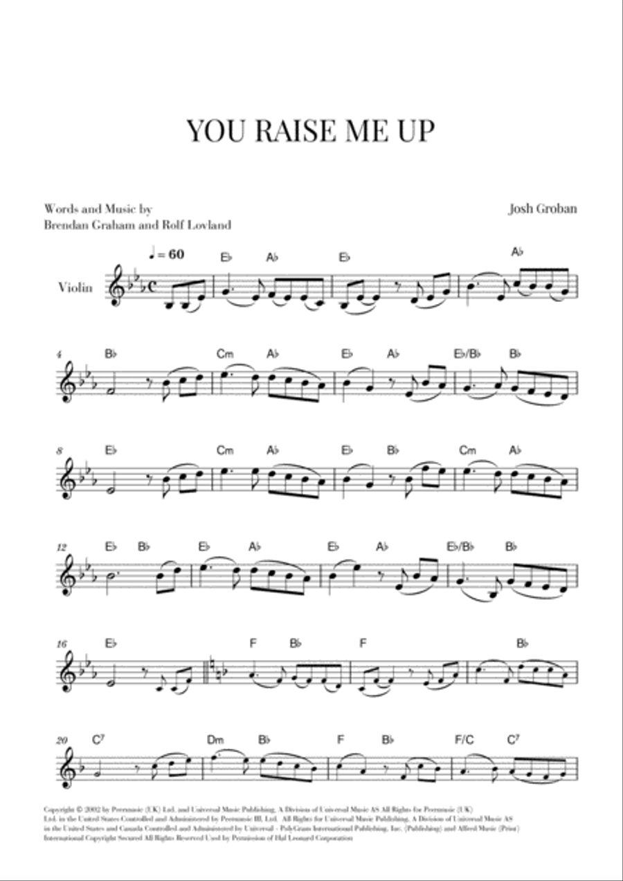 You Raise Me Up Violin Solo scores gallery preview page 1