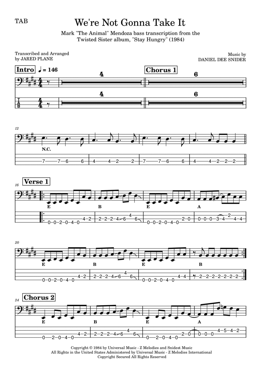 We're Not Gonna Take It Guitar Tablature scores gallery preview page 1