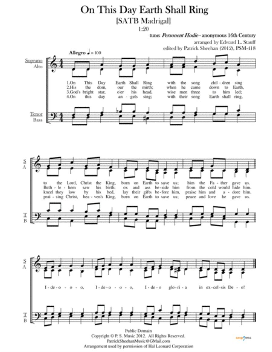 On This Day, Earth Shall Ring [SATB madrigal]