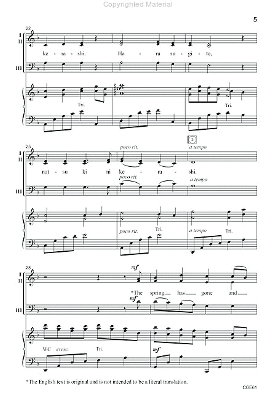Haru Sugite (Three-part Mixed with opt. flute & percussion) 3-Part scores gallery preview page 4