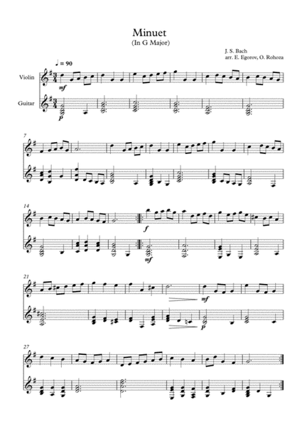 Minuet (In G Major), Johann Sebastian Bach, For Violin & Guitar image number null