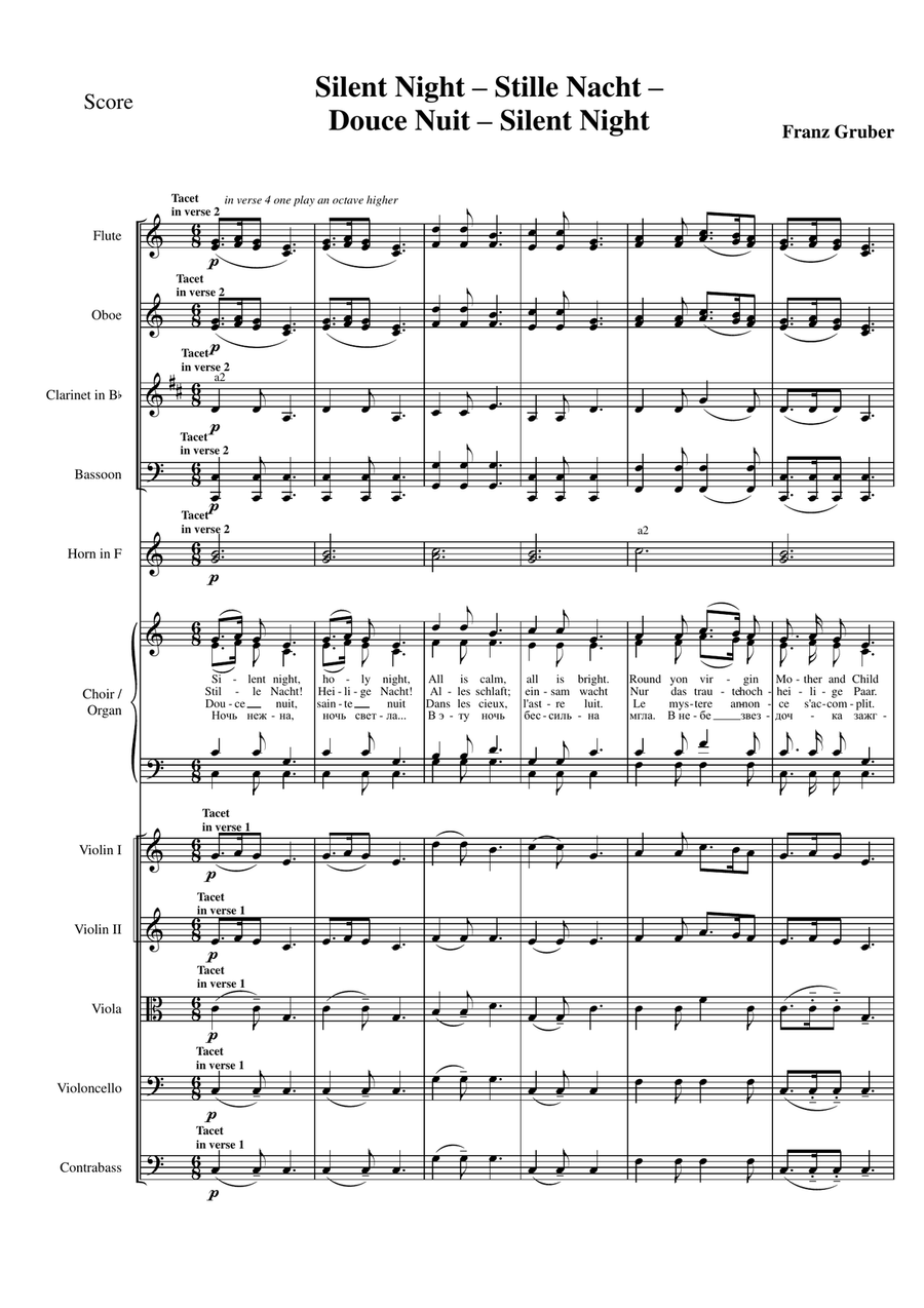 Silent Night - Stille Nacht - Douce nuit - Тихая ночь SA scores gallery preview page 1