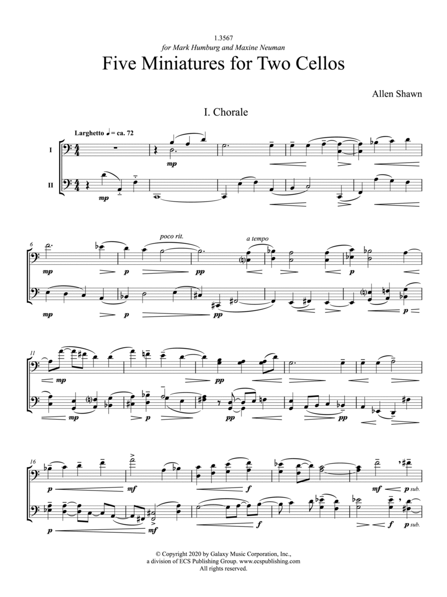 Five Miniatures for Two Cellos String Duet scores gallery preview page 1