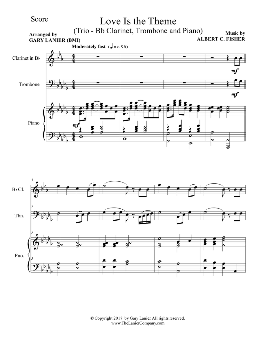 LOVE IS THE THEME (Trio – Bb Clarinet, Trombone & Piano with Score/Part) Trombone Trio scores gallery preview page 2