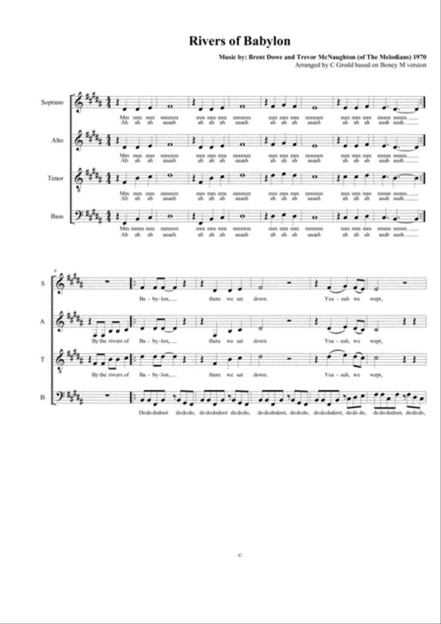 Rivers Of Babylon Rivers Of Babylon 4-Part scores gallery preview page 1