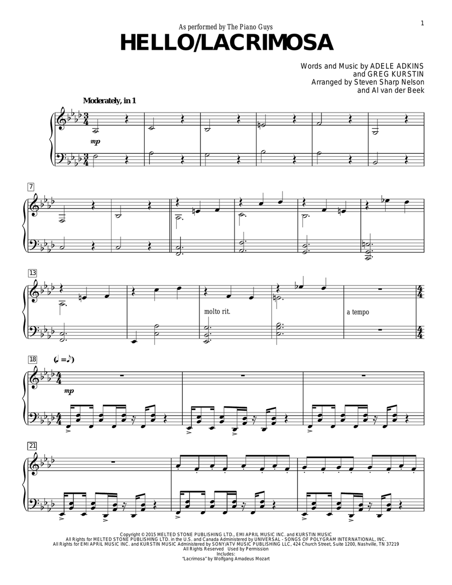 Hello/Lacrimosa Piano Solo scores gallery preview page 1