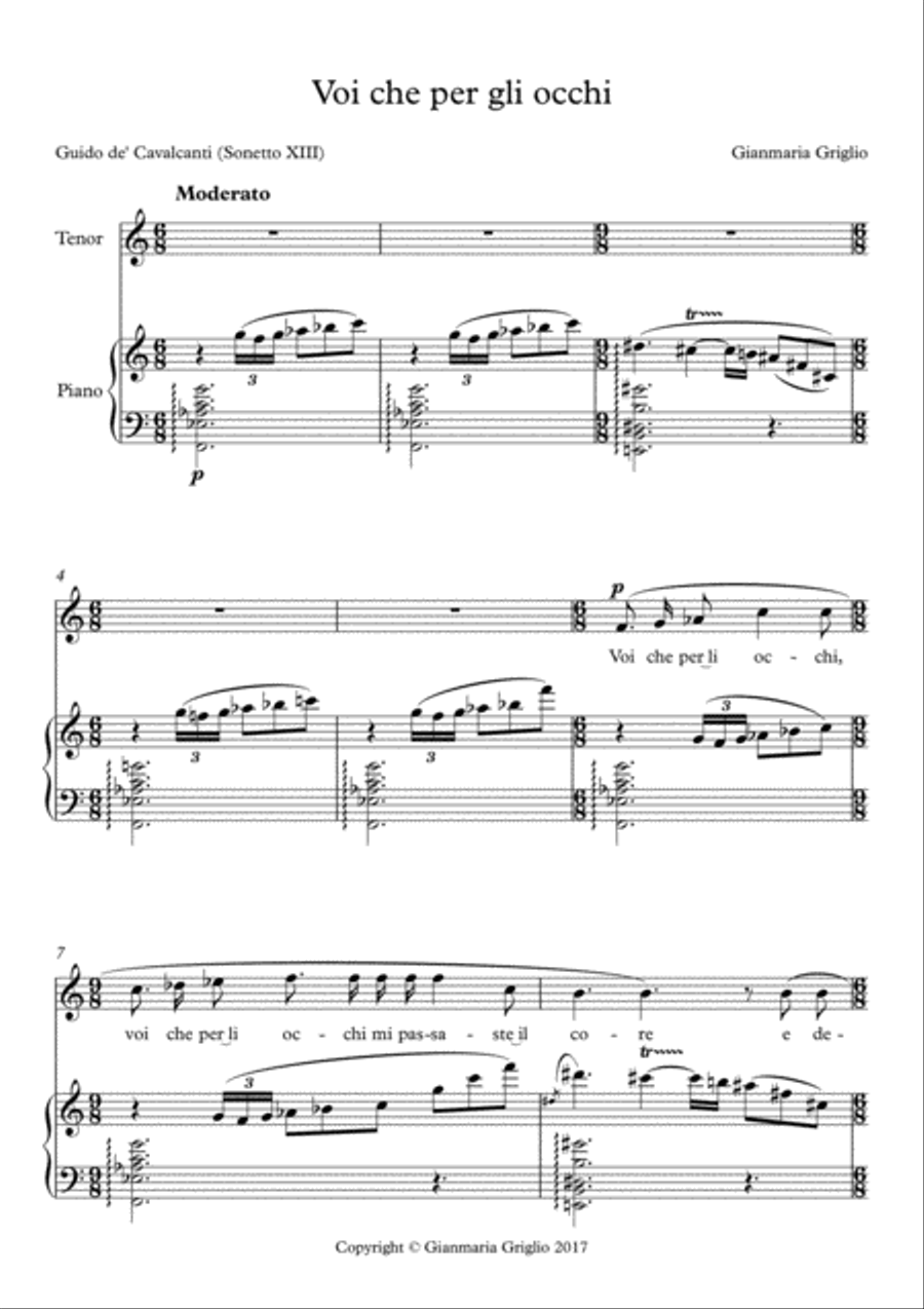 Voi che per gli occhi - for tenor and piano Tenor Voice scores gallery preview page 1