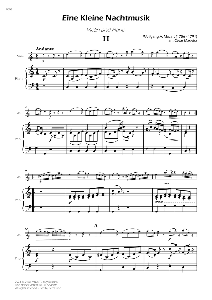 Eine Kleine Nachtmusik (2 mov.) - Violin and Piano (Full Score and Parts) Violin Solo scores gallery preview page 3