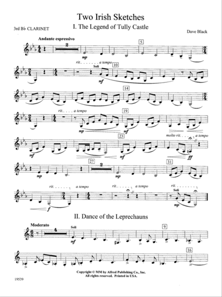 Two Irish Sketches: 3rd B-flat Clarinet Concert Band scores gallery preview page 1