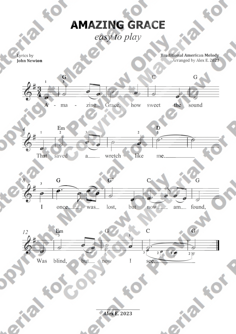 Amazing Grace - Easy to Play Easy Piano scores gallery preview page 1