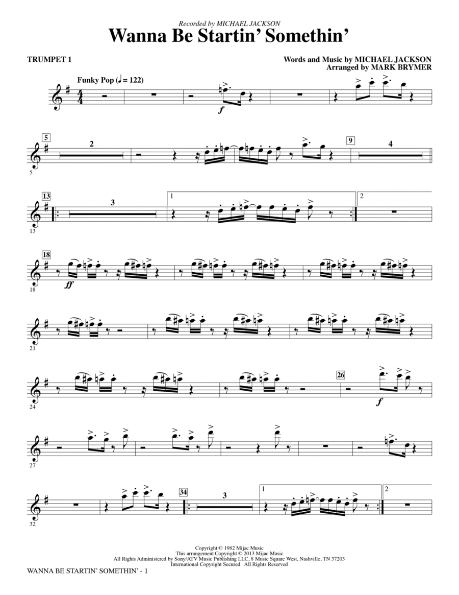 Wanna Be Startin' Something - Bb Trumpet 1 Choir scores gallery preview page 1