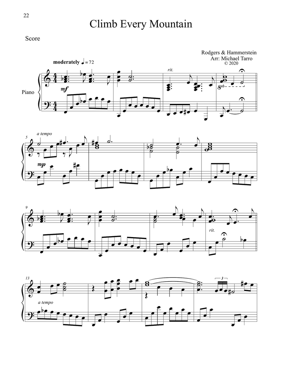 Climb Every Mountain Piano Solo scores gallery preview page 1