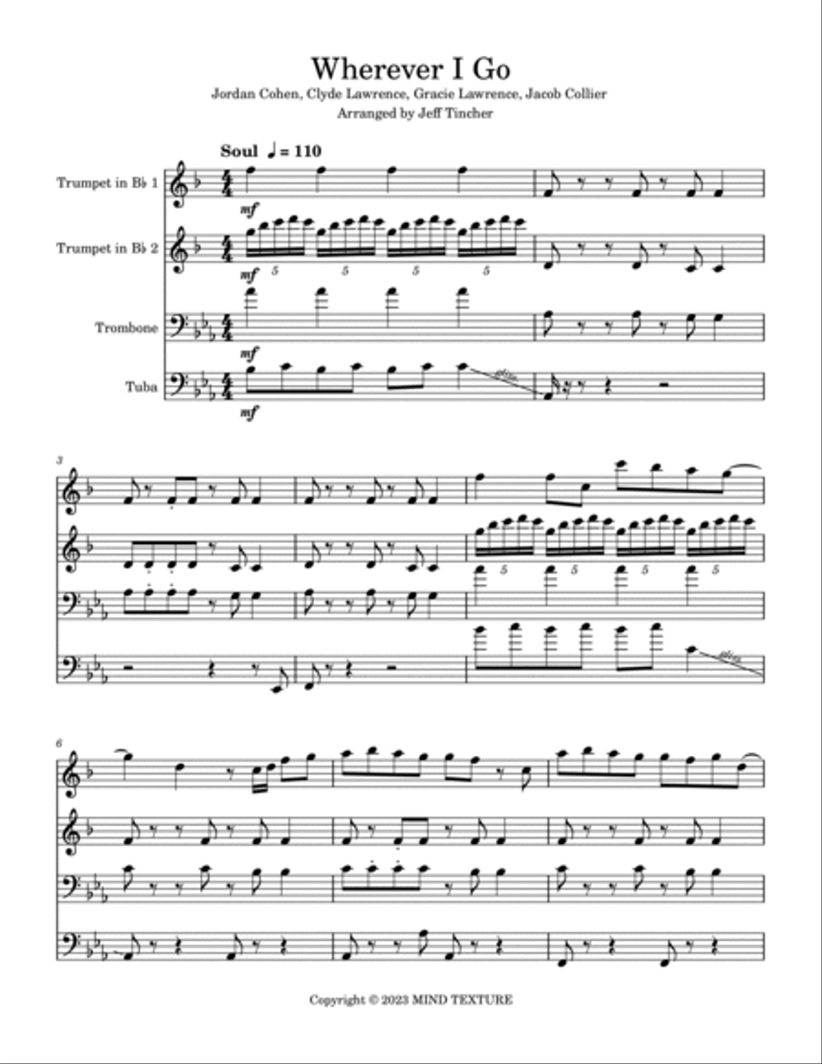 Wherever I Go Brass Quartet scores gallery preview page 2