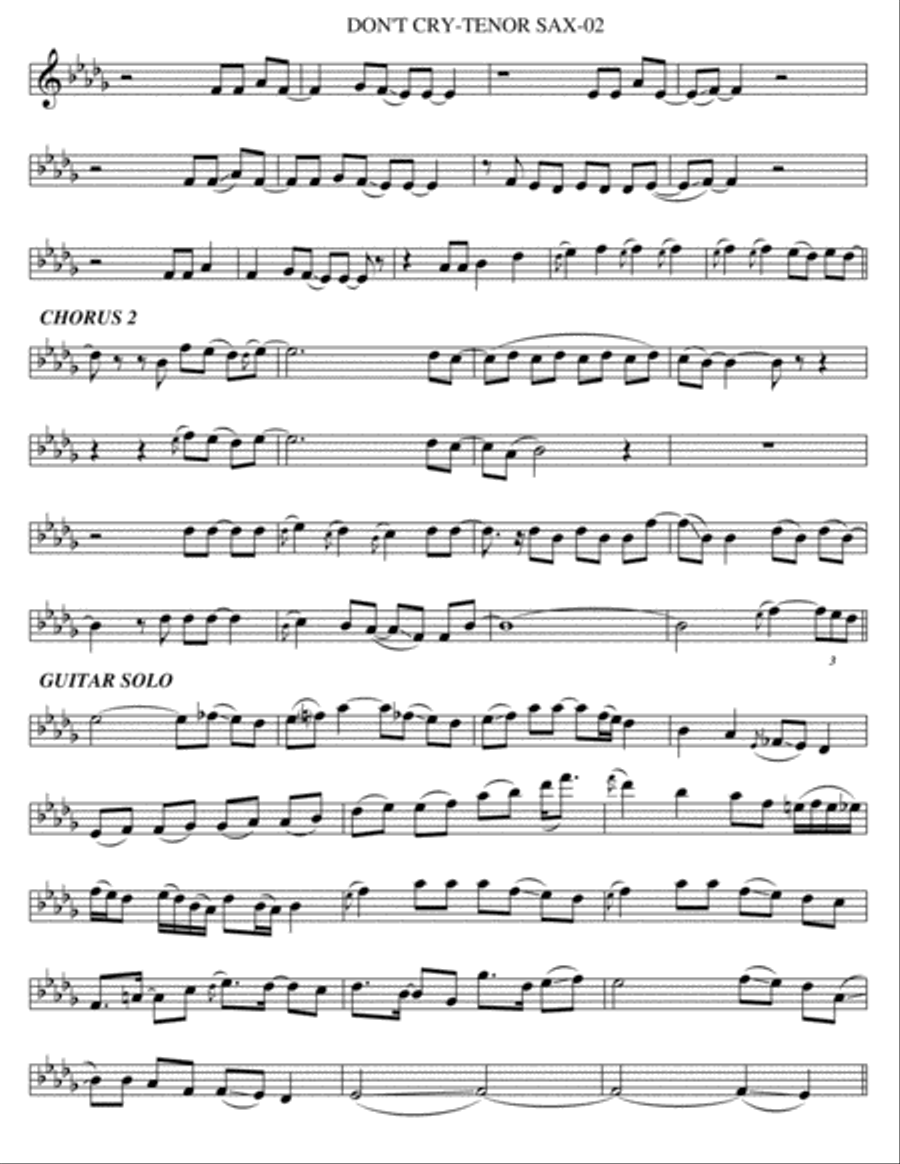 Don't Cry Tenor Saxophone scores gallery preview page 2