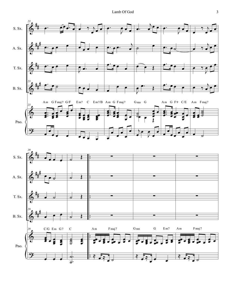Lamb Of God Saxophone Quartet scores gallery preview page 3