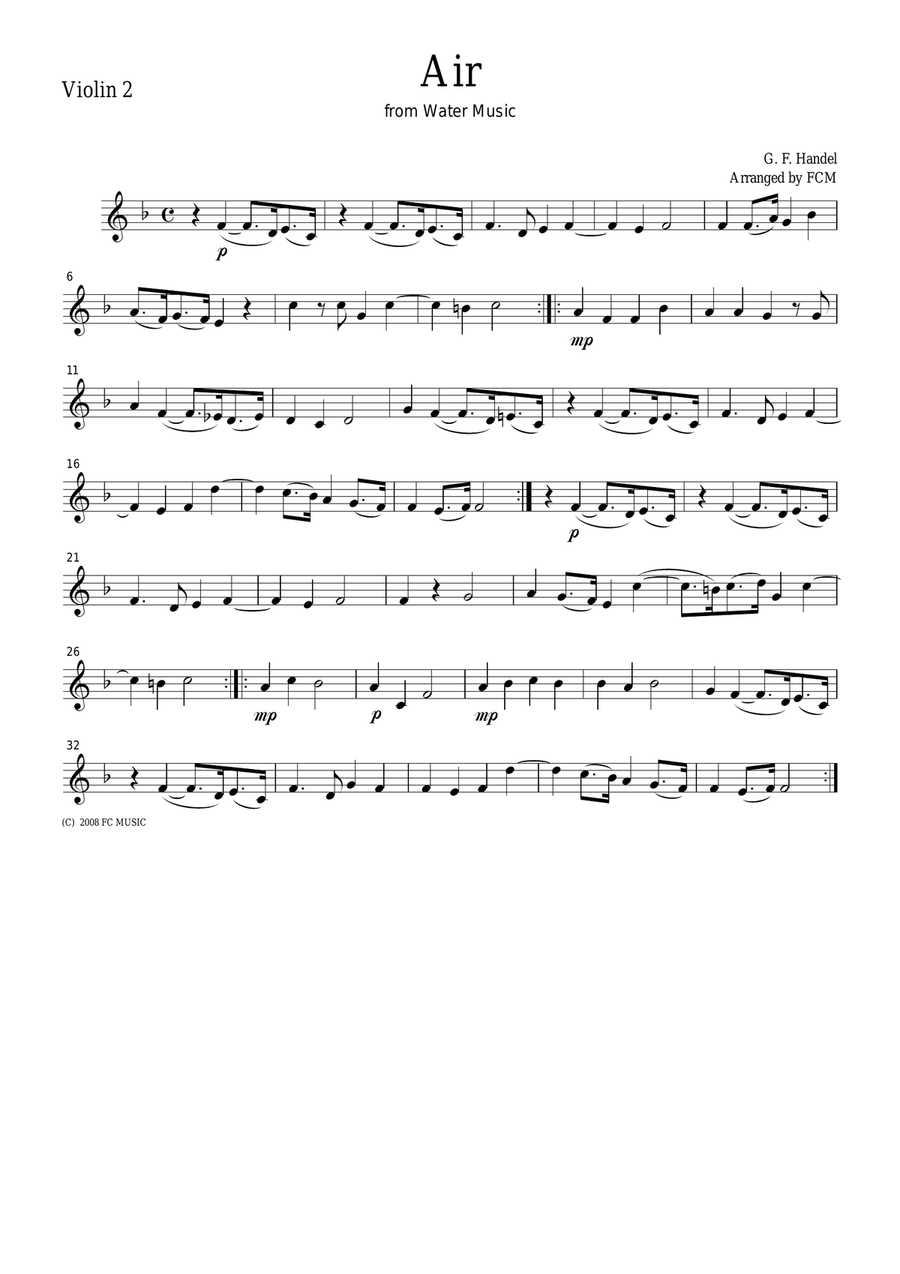 Handel Aria from Water Music, for string quartet, CH105 String Quartet scores gallery preview page 2