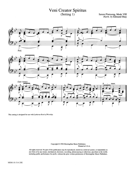 Veni Creator Spiritus (2 settings) (Hymn Harmonization)