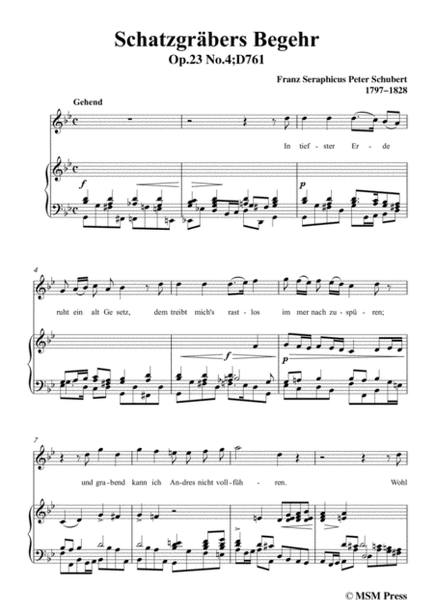 Schubert-Schatzgräbers Begehr,Op.23 No.4,in g minor,for Voice&Piano image number null