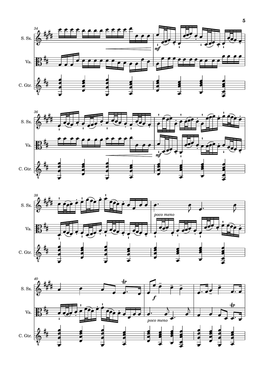 Canon in D Major, P.37; T.337. S. Sax, Viola, and Guitar. Score and Parts. Chamber Music scores gallery preview page 5