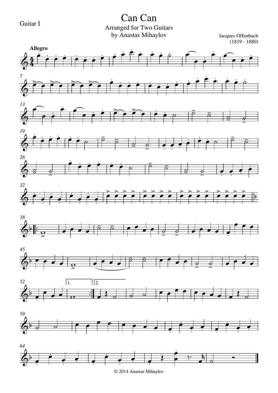 Can Can (Guitar duo) plus tabs Classical Guitar scores gallery preview page 6