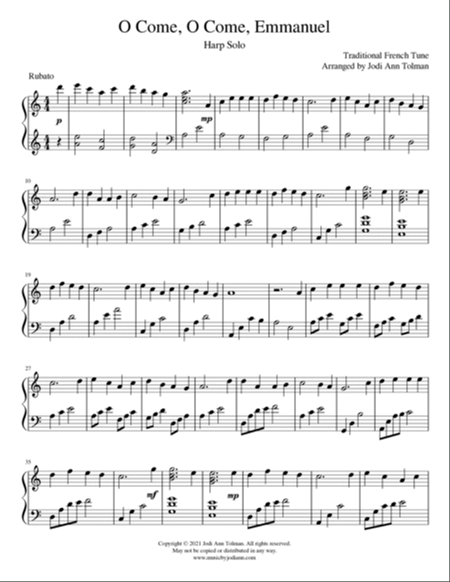 O Come, O Come, Emmanuel, Harp Solo Harp scores gallery preview page 2