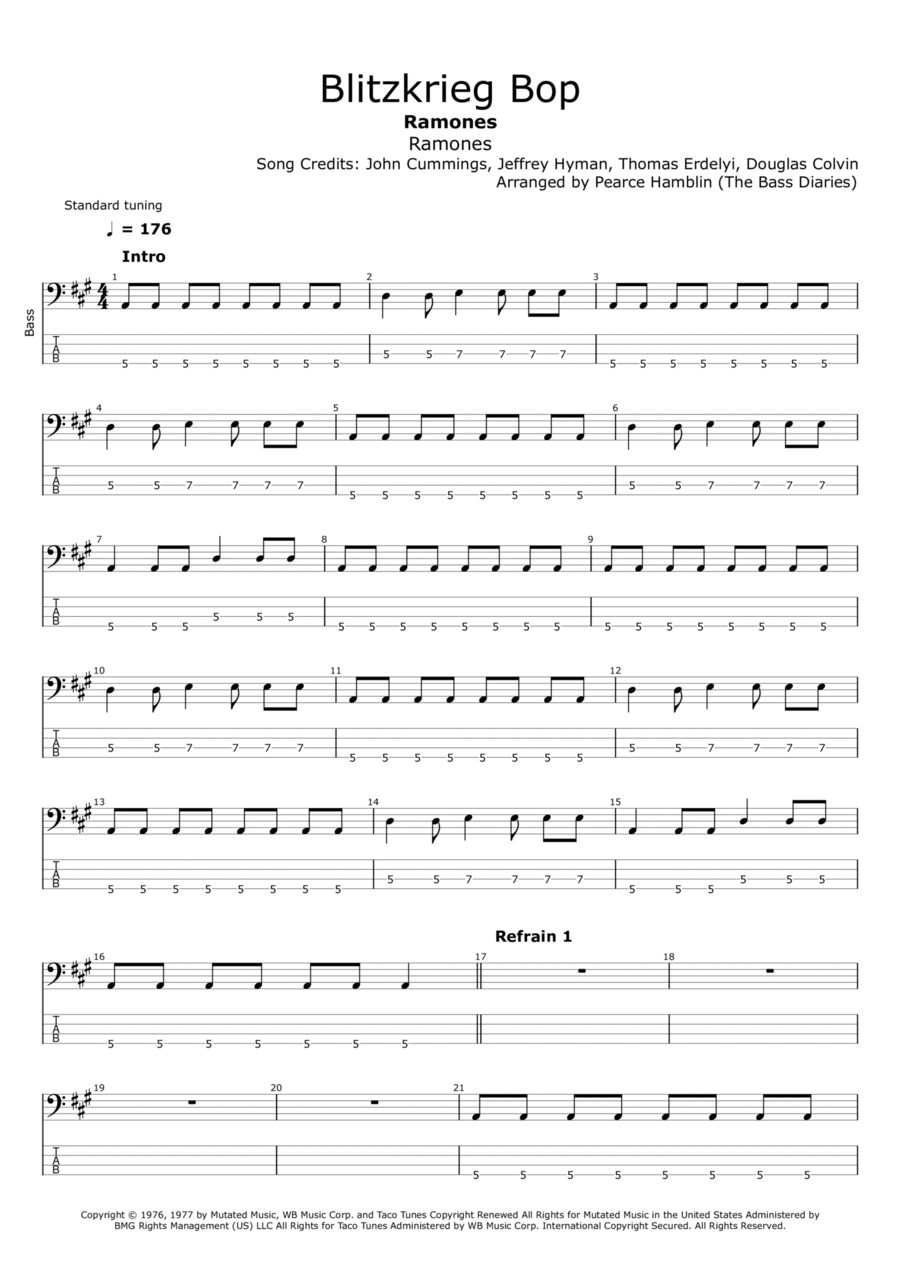Blitzkrieg Bop Bass Guitar scores gallery preview page 1