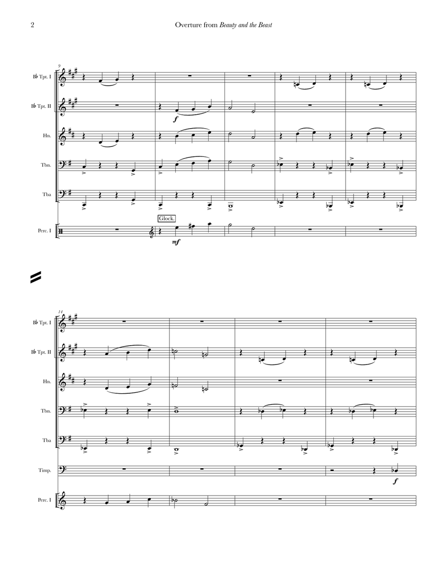 Beauty And The Beast Overture Brass Quintet scores gallery preview page 3
