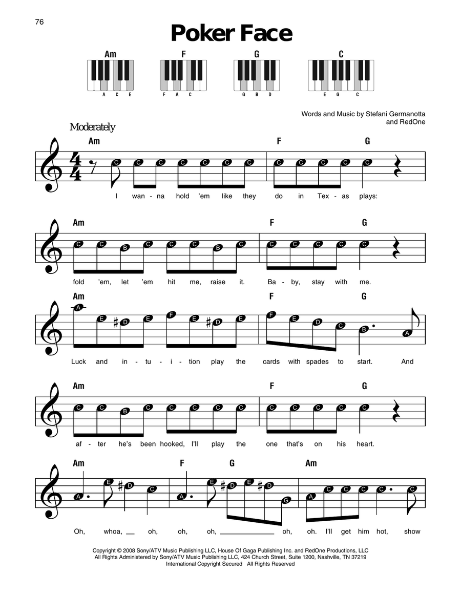 Poker Face Easy Piano scores gallery preview page 1