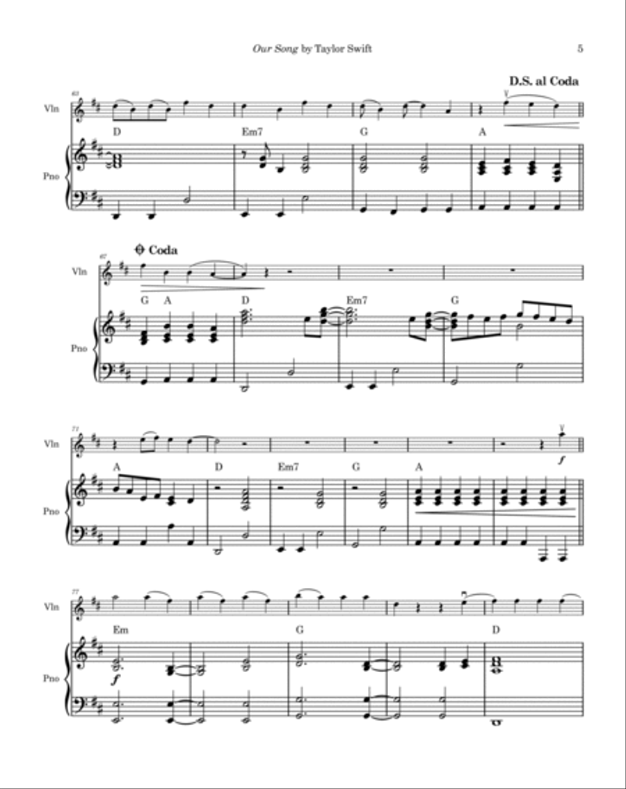 Our Song Violin Solo scores gallery preview page 5