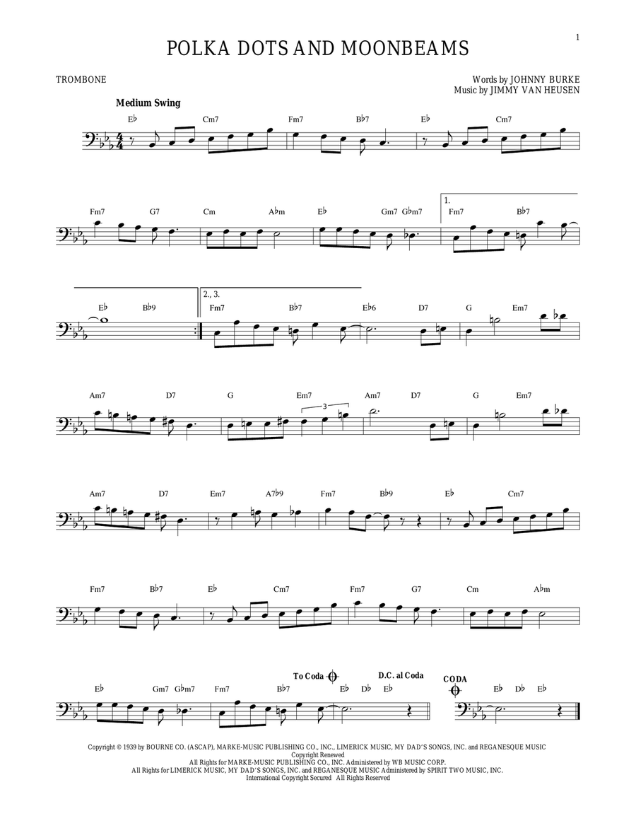 Polka Dots And Moonbeams Trombone Solo scores gallery preview page 1