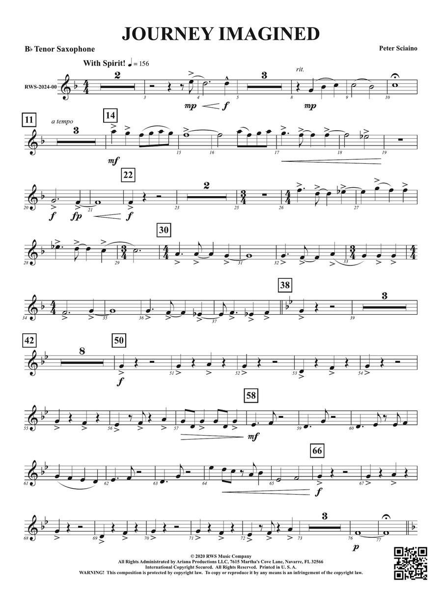 Journey Imagined: B-flat Tenor Saxophone Tenor Saxophone scores gallery preview page 1