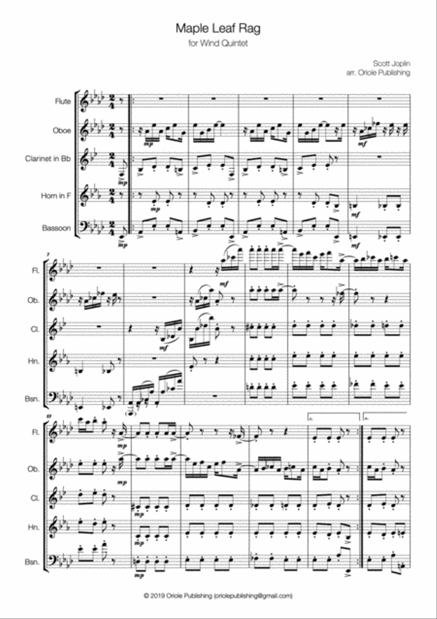 Scott Joplin - Maple Leaf Rag for Wind Quintet Woodwind Quintet scores gallery preview page 2