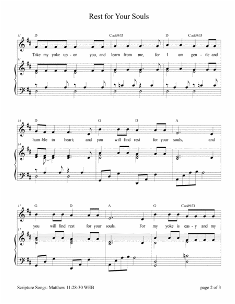 Rest for Your Souls (Matthew 11:28-30) Piano, Vocal, Guitar scores gallery preview page 3