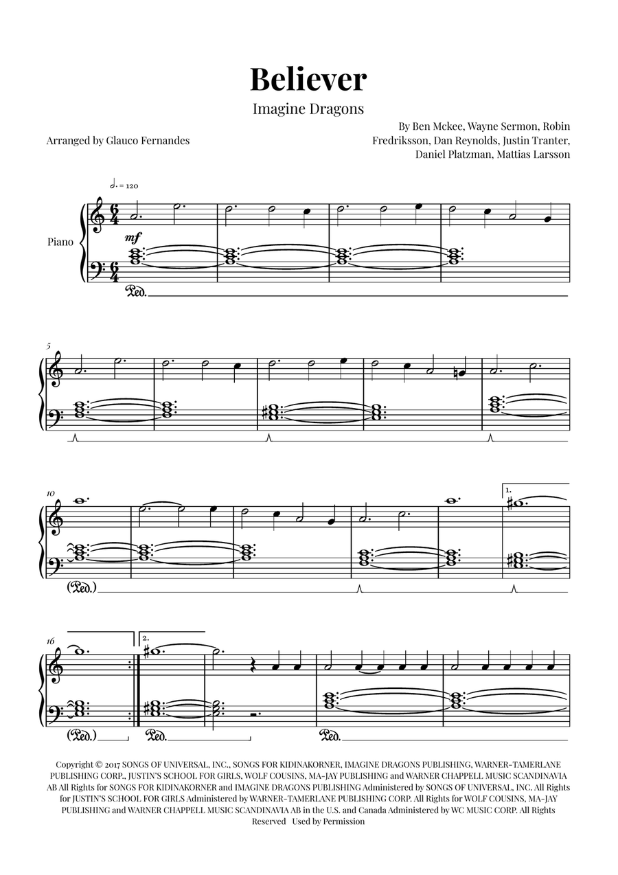 Believer Piano Solo scores gallery preview page 1