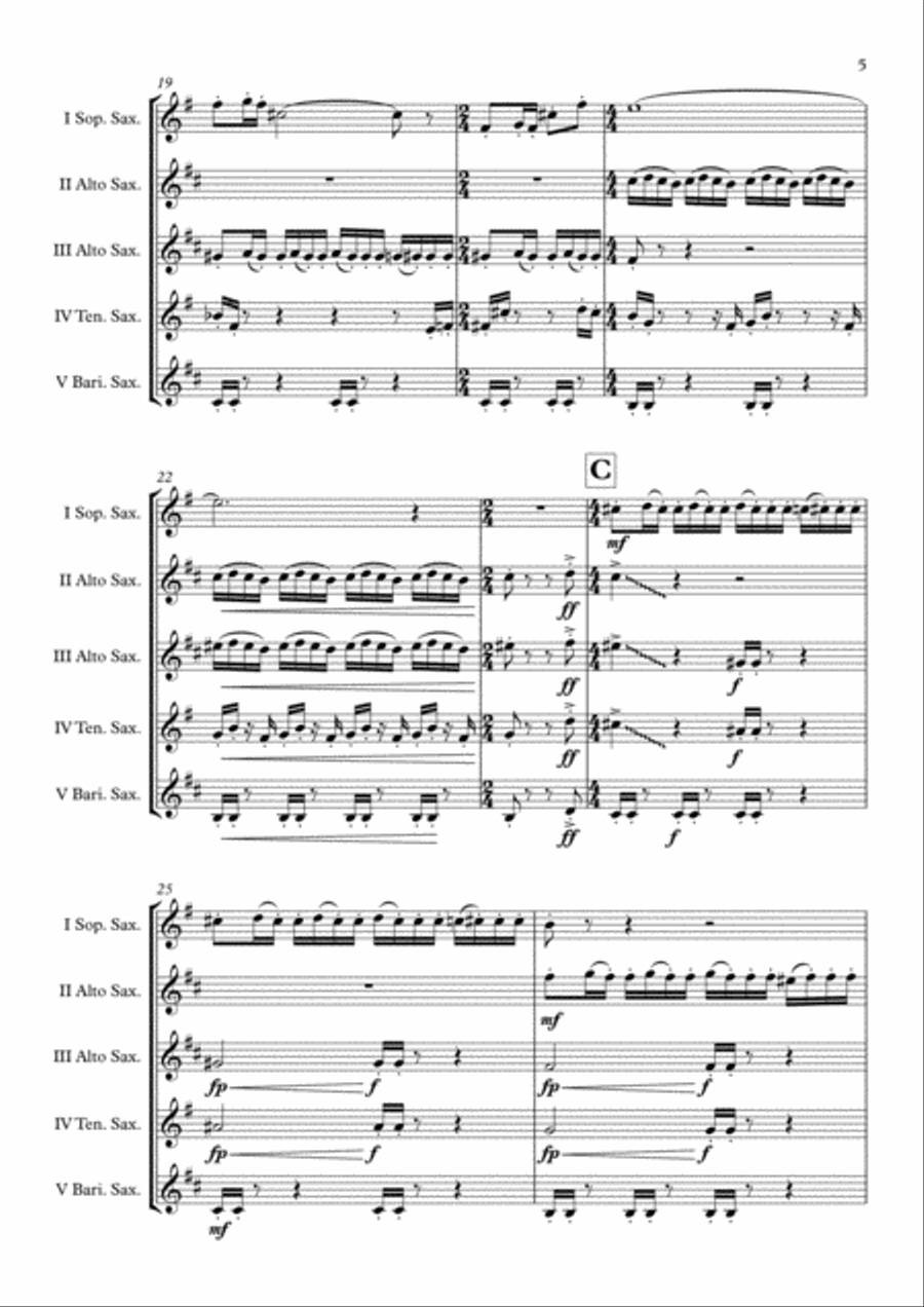 Knight Rider Theme Saxophone Quintet scores gallery preview page 6