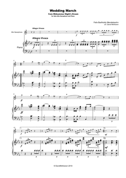 Wedding March by Mendelssohn, for Solo Alto Saxophone and Piano image number null
